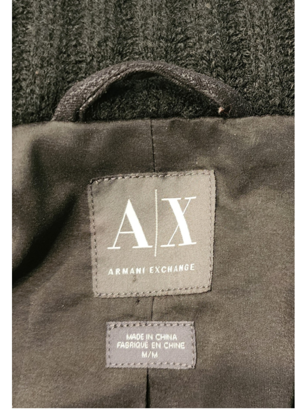 Armani Exchange Black Asymmetric Zip Jacket M Knit Cowl Faux Suede Leather Moto - Picture 10 of 14